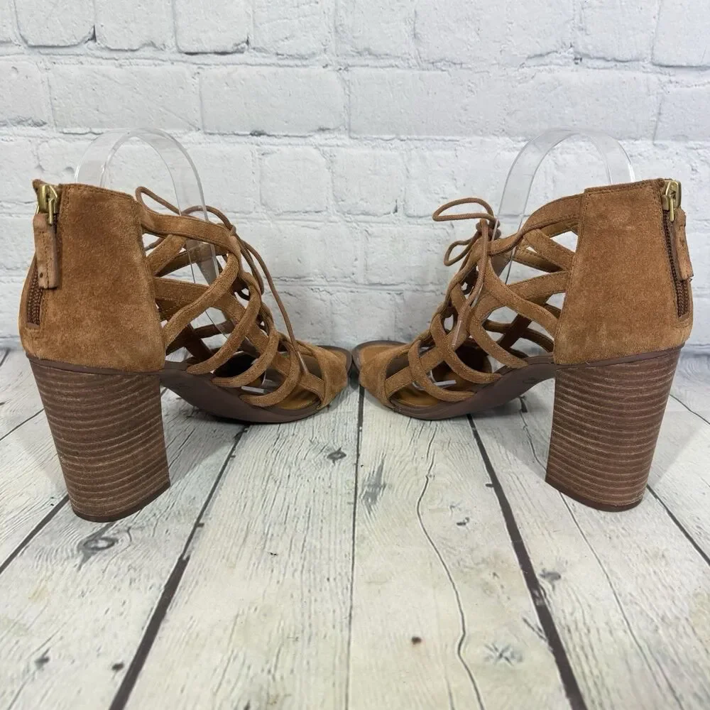 Franco Sarto Glatiator Sandals Women Size 10 M Brown Chunky Heel Ankle Strappy